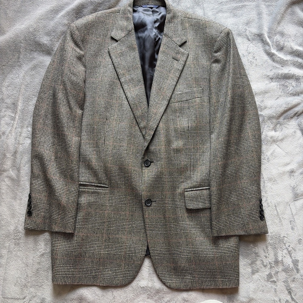 Brooks Brothers 1818 Madison Saxxon Wool Sport Coat Gray Plaid Blazer Men's 42R